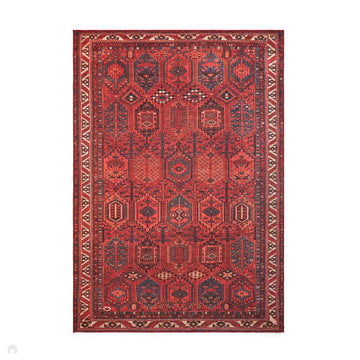 Washable Kashmar 2022 Traditional Tribal Afghan Bokhara Grid Border Soft Digitally Printed Lightweight Textured Polyester Flatweave Deep Crimson Red/Navy/Terra/Charcoal/Ivory/Beige Rug-Think Rugs-Rug Love - The Most Loved Rug Store